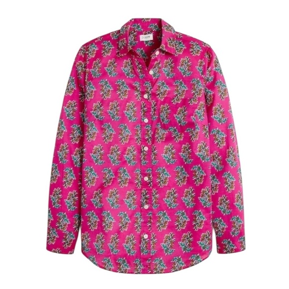 J. Crew Factory Floral cotton button down shirt hot pink signature fit Size XL - Picture 1 of 7